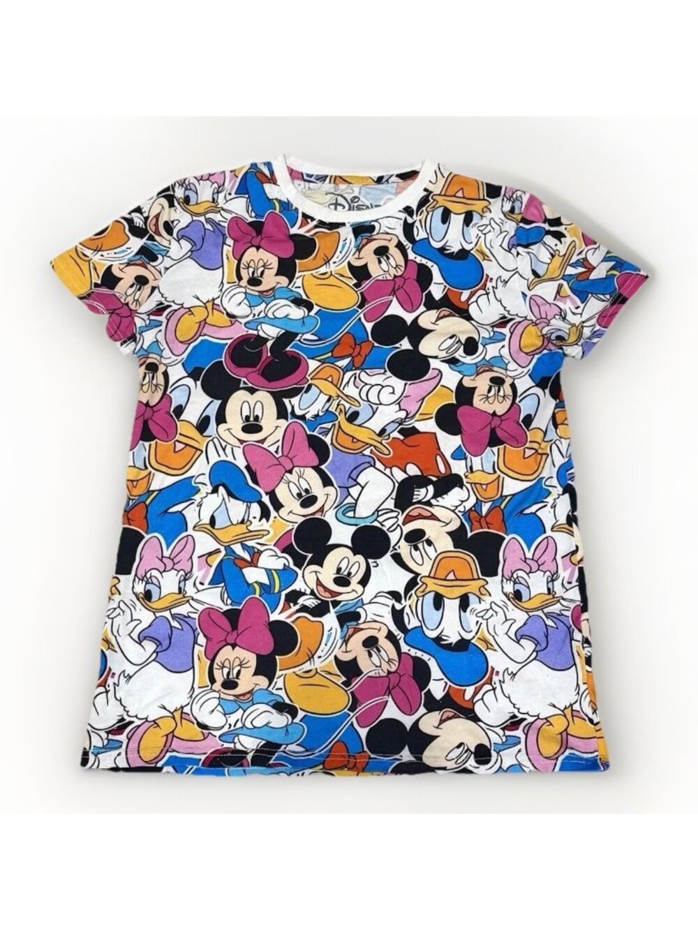 Disney All Over Print T Shirt Mickey Minnie Donald Daisy Cartoon Tee Small